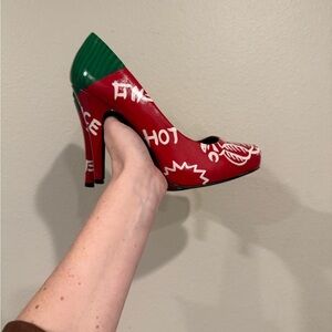 Stylish Red and Green Women's Heels sz8